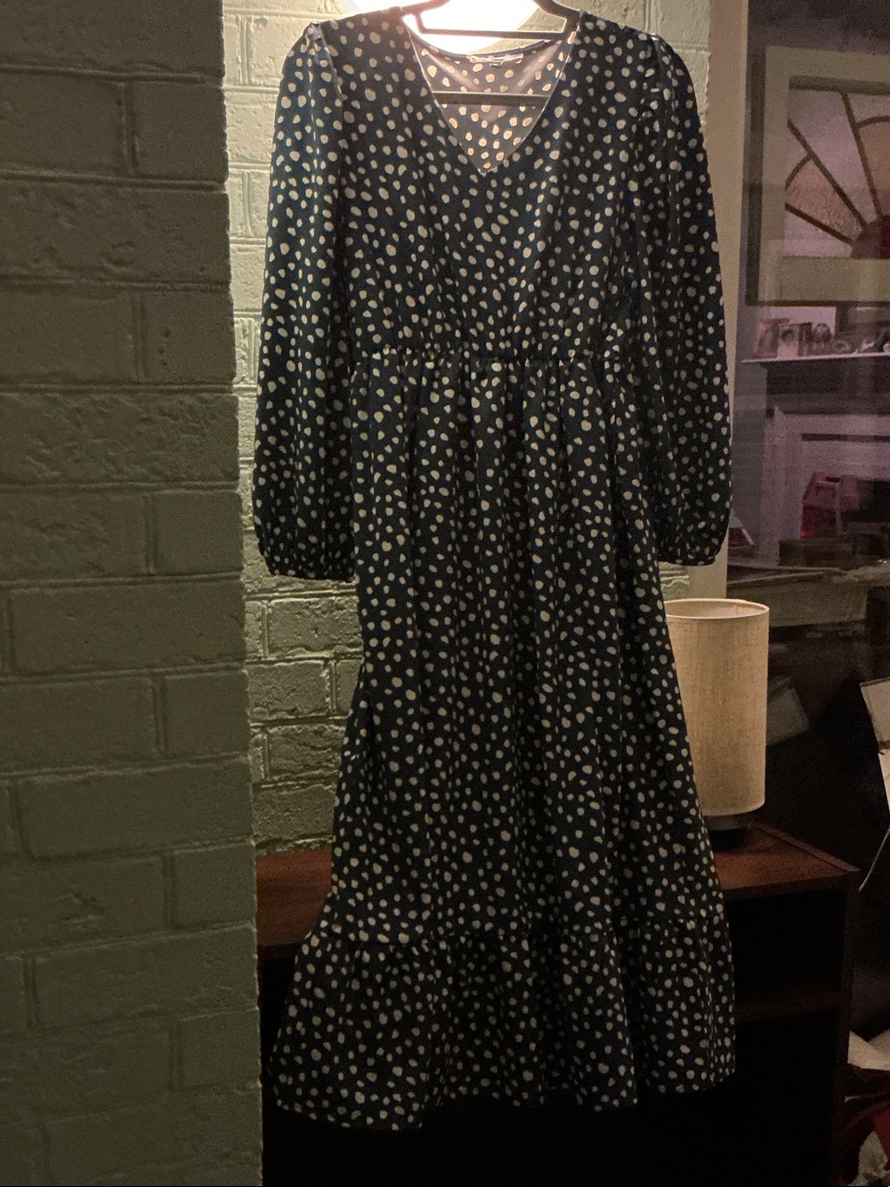 Michelle McDowell  Long Sleeve Blue Polka Dot Maxi Dress
